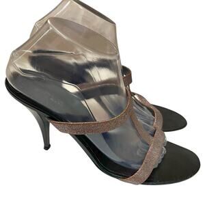 Y2K Marc Jacobs Glitter T Strap Heels Size 9.5M Pink Black Stiletto Open Toe